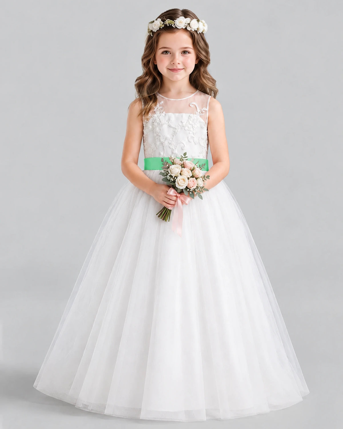 Mint Green Ball Gown Flower Girl Dress Front