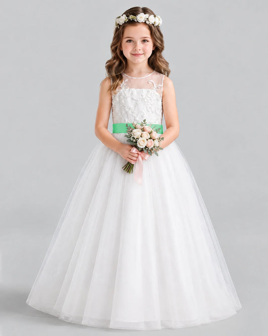 Mint Green Ball Gown Flower Girl Dress Front