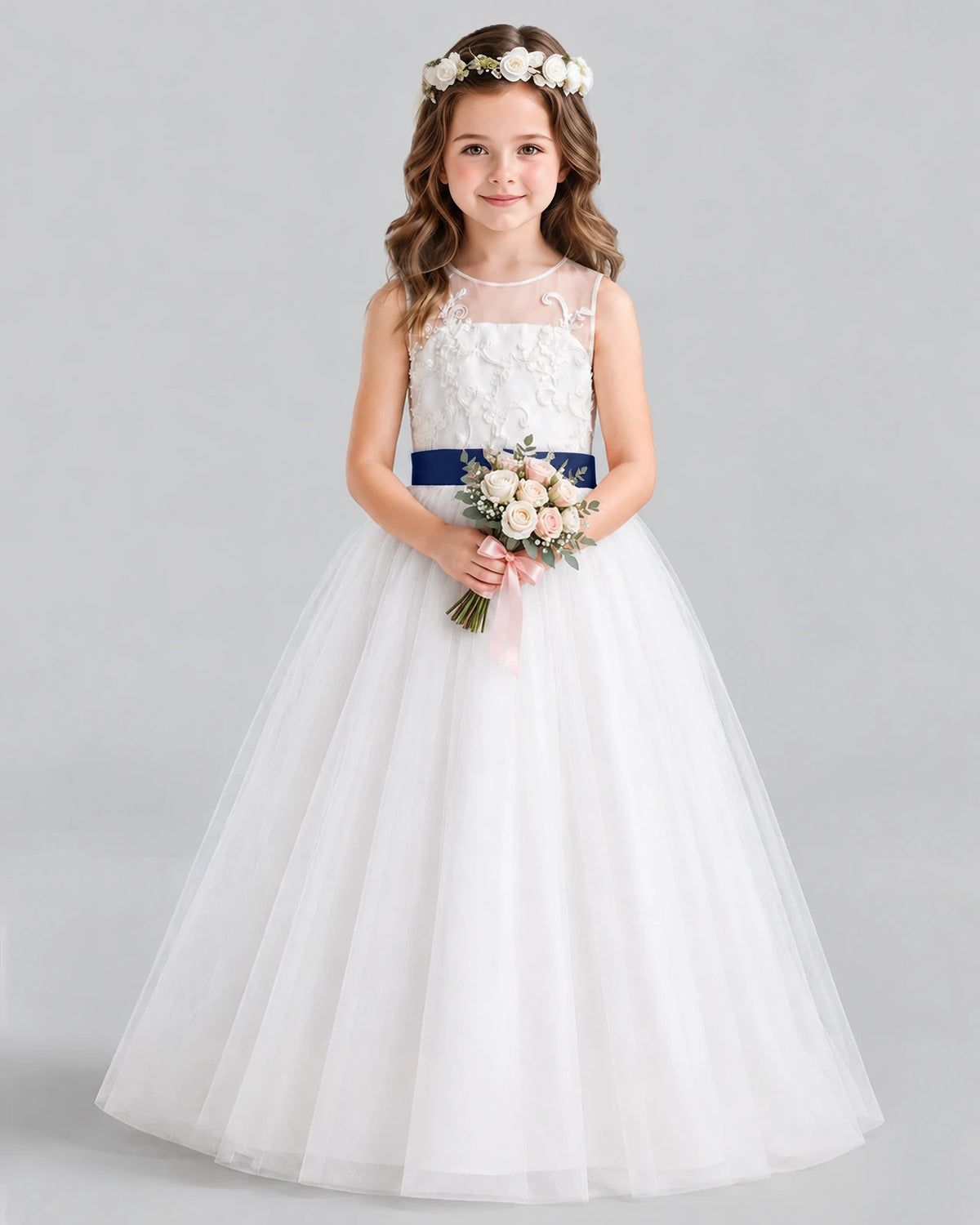 Navy Blue Ball Gown Flower Girl Dress Front