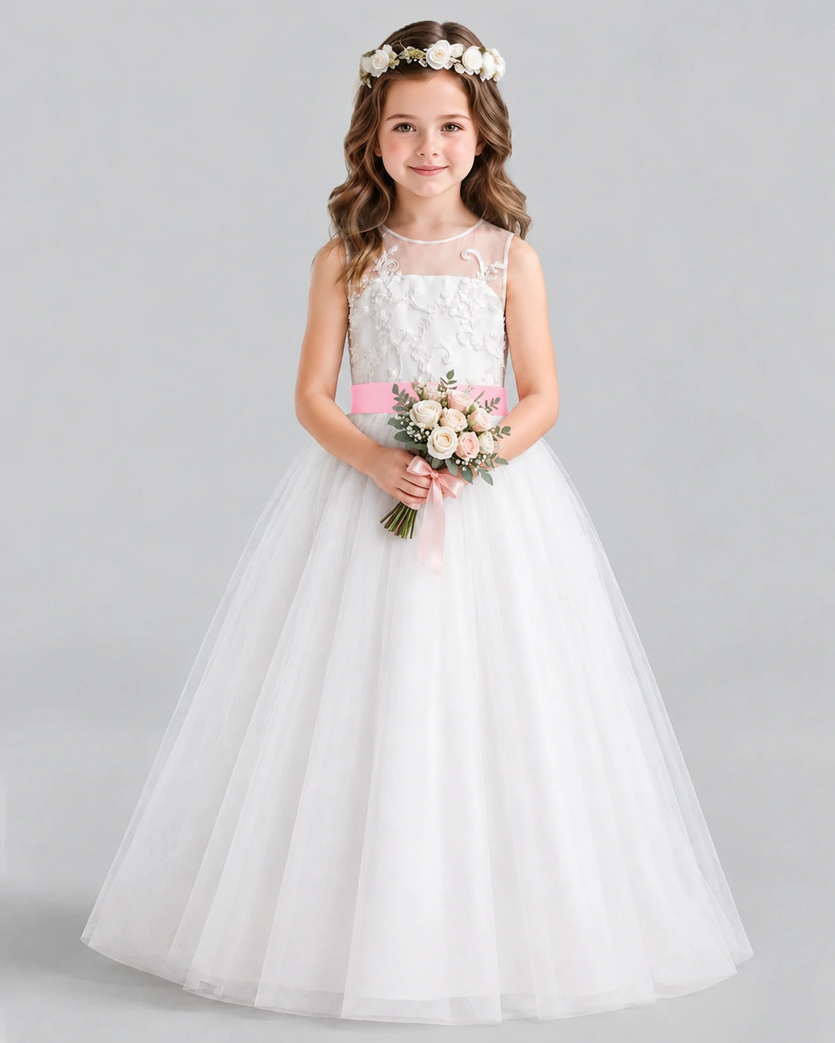 Pink Ball Gown Flower Girl Dress Front