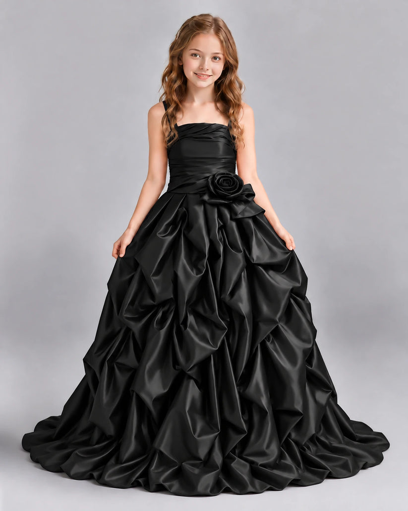 Black Ball Gown Girls Pageant Dress Front