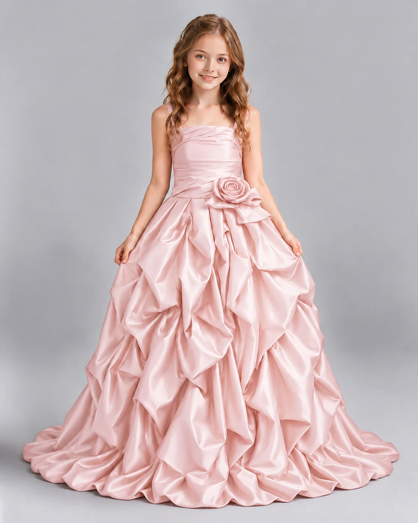 Blush Pink Ball Gown Girls Pageant Dress Front