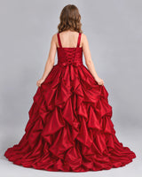 Burgundy Ball Gown Girls Pageant Dress Back [Shared]