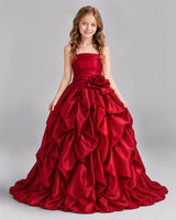 Burgundy Ball Gown Girls Pageant Dress Front