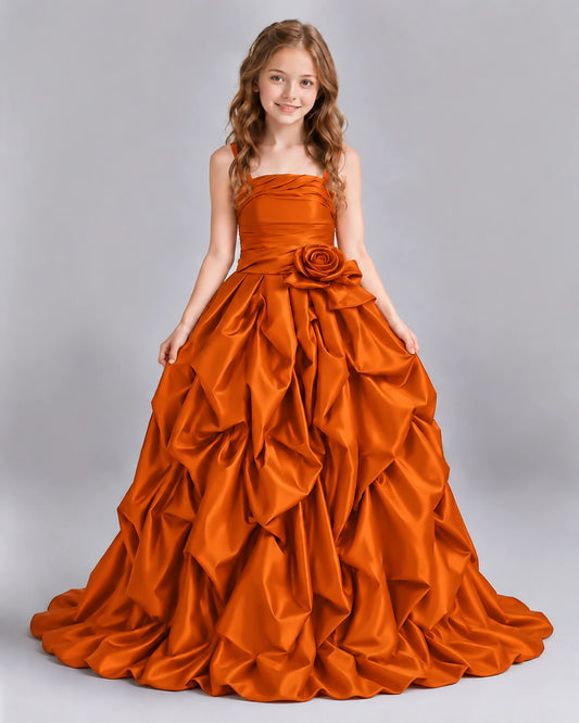 Burnt Orange Ball Gown Girls Pageant Dress Front