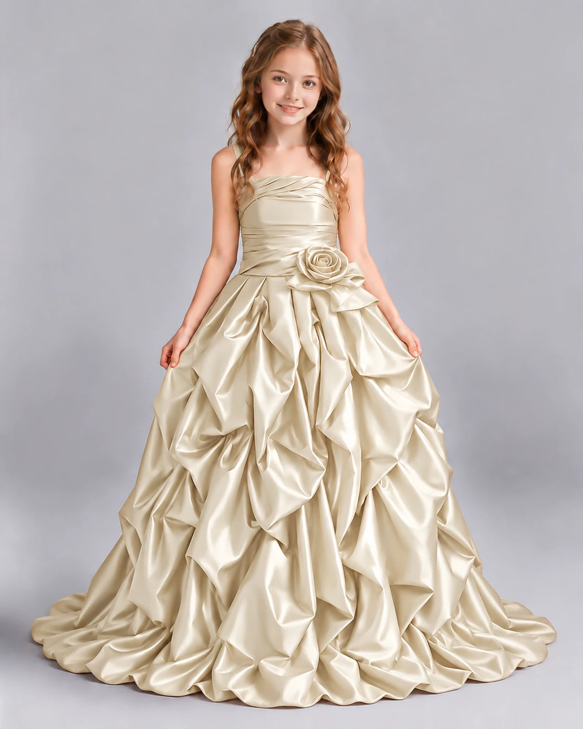 Champagne Ball Gown Girls Pageant Dress Front