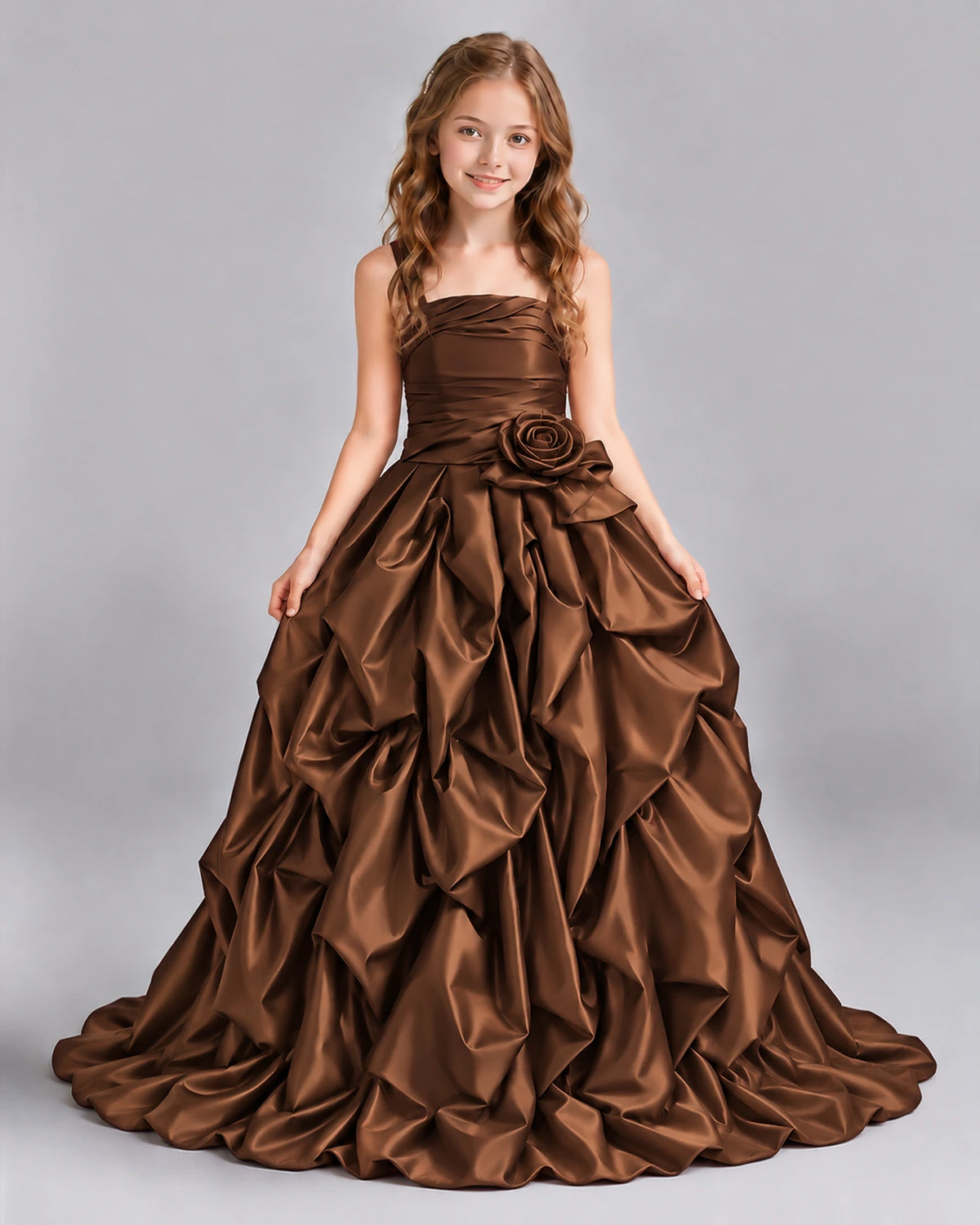 Chocolate Ball Gown Girls Pageant Dress Front