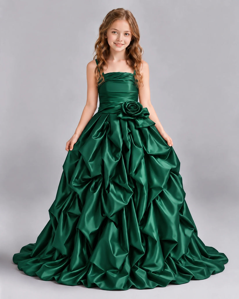Dark Green Ball Gown Girls Pageant Dress Front