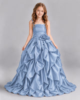 Dusty Blue Ball Gown Girls Pageant Dress Front