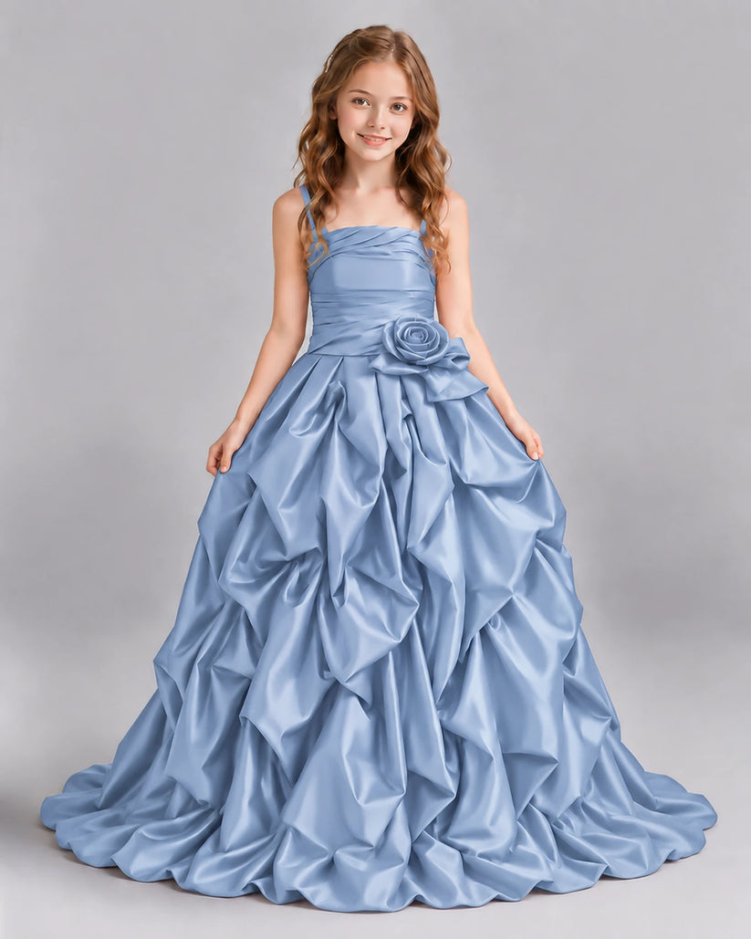 Dusty Blue Ball Gown Girls Pageant Dress Front