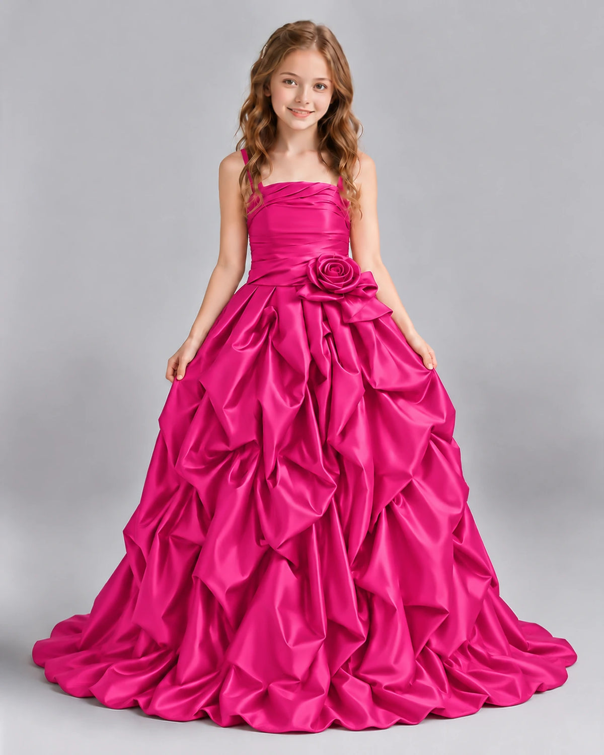 Hot Pink Ball Gown Girls Pageant Dress Front