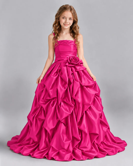 Hot Pink Ball Gown Girls Pageant Dress Front