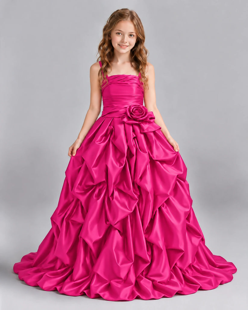 Hot Pink Ball Gown Girls Pageant Dress Front