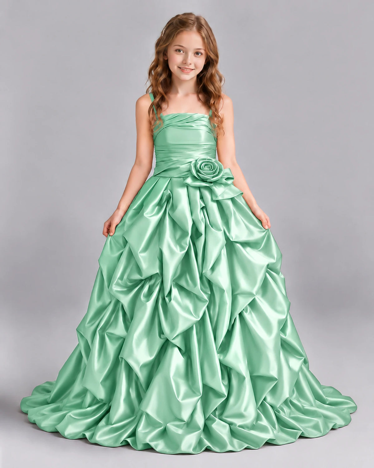 Mint Green Ball Gown Girls Pageant Dress Front