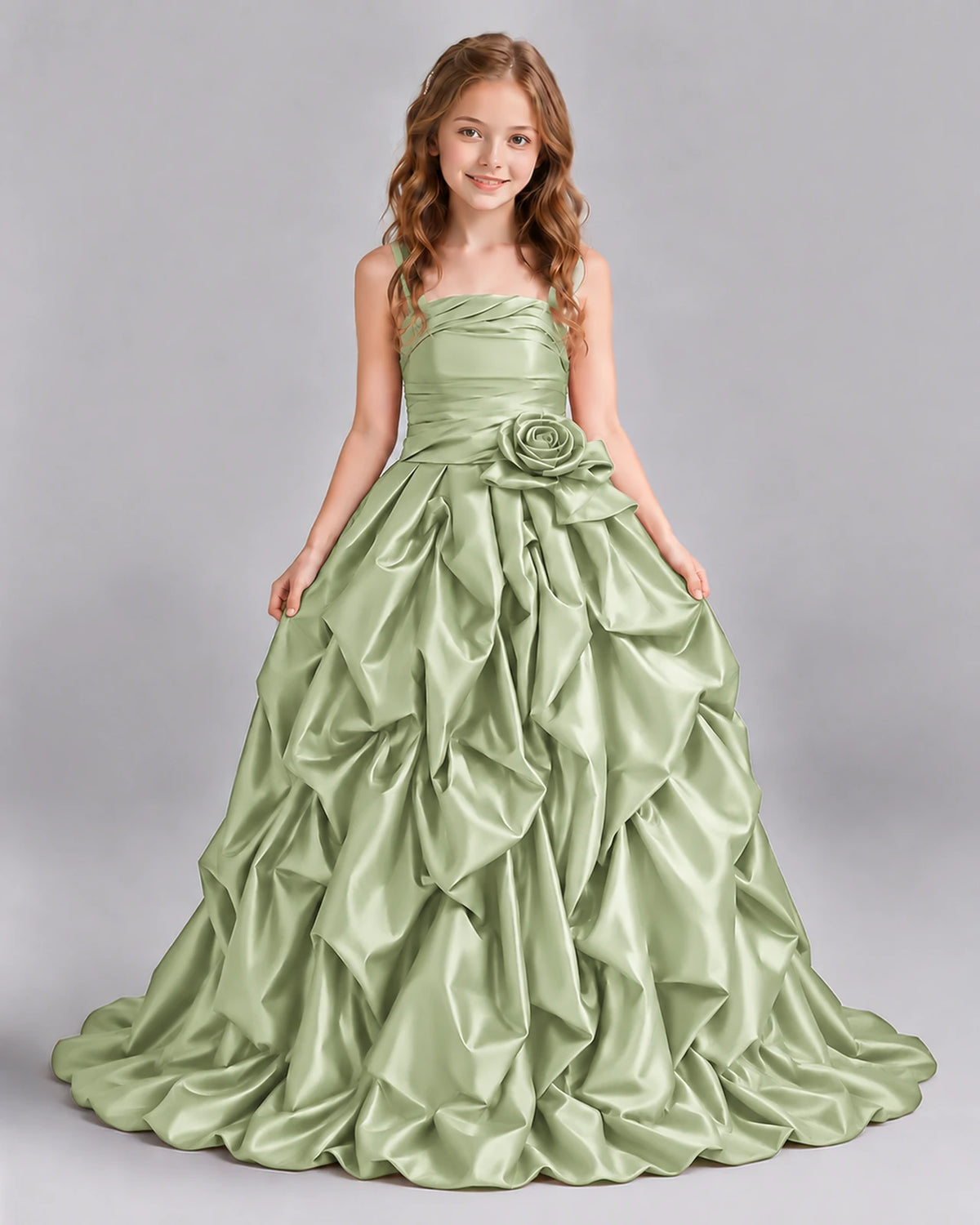 Sage Green Ball Gown Girls Pageant Dress Front
