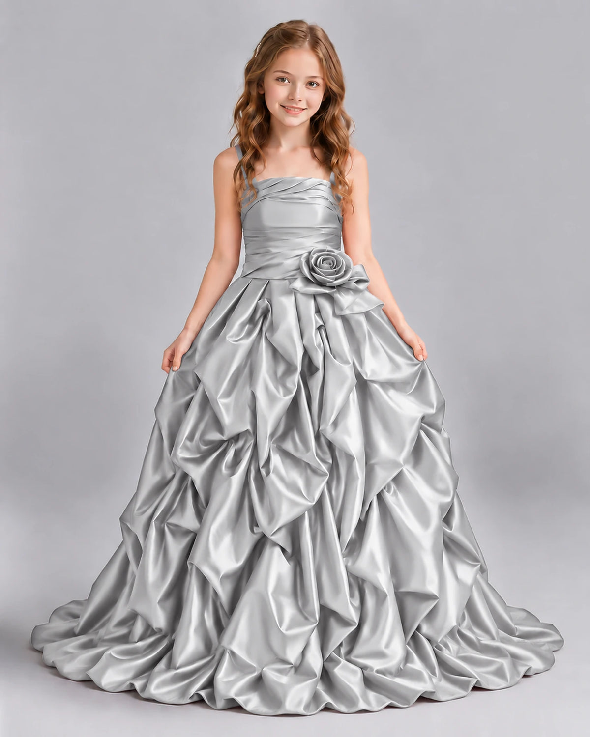 Silver Ball Gown Girls Pageant Dress Front