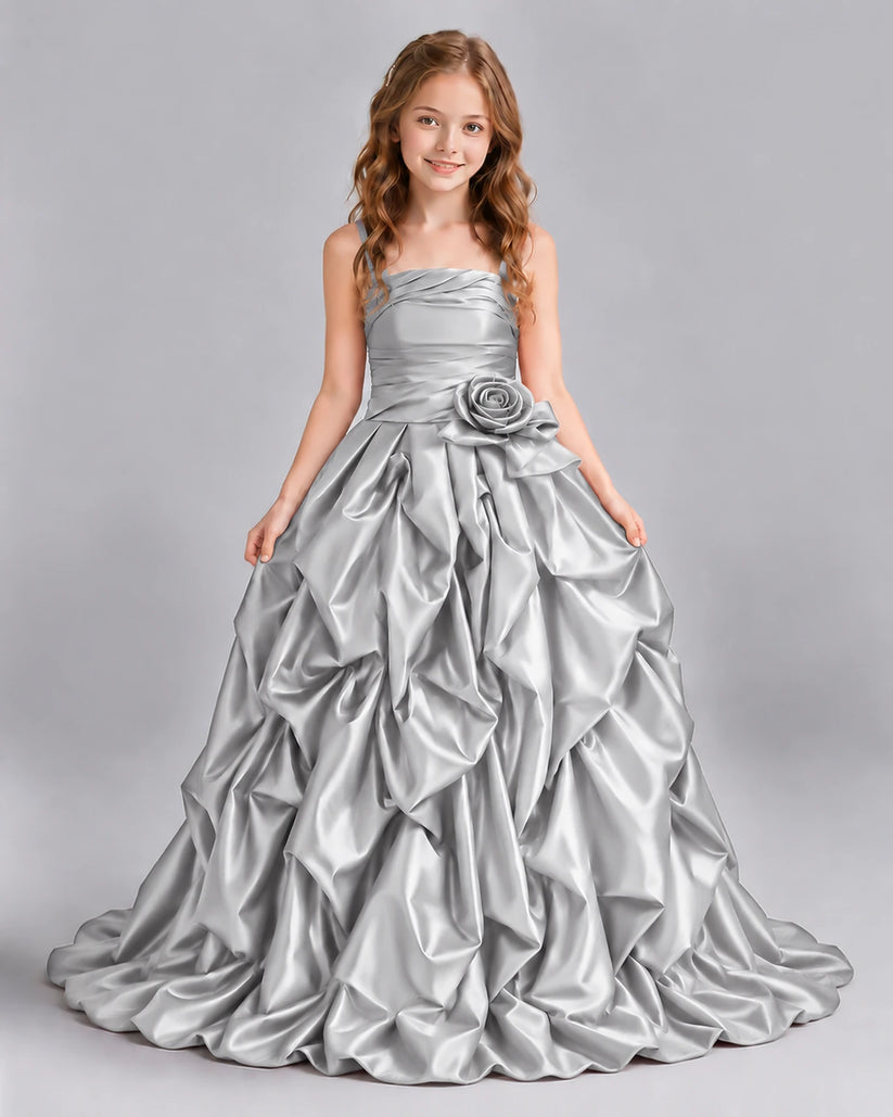 Silver Ball Gown Girls Pageant Dress Front