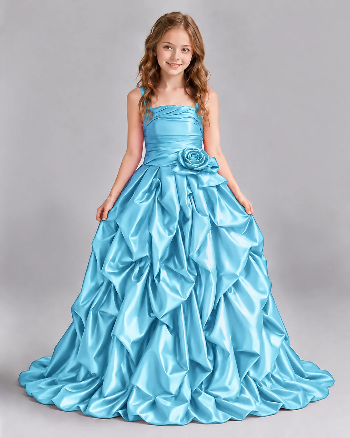 Sky Blue Ball Gown Girls Pageant Dress Front