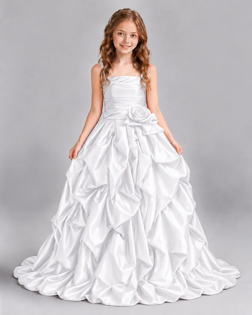 White Ball Gown Girls Pageant Dress Front
