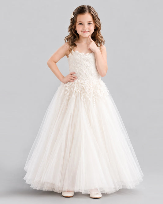 Ivory Ball Gown Flower Girl Dress Front