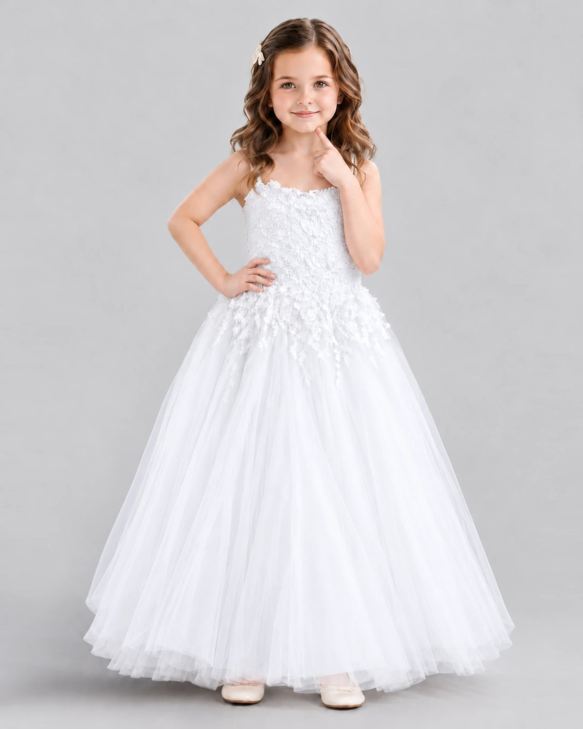 White Ball Gown Flower Girl Dress Front