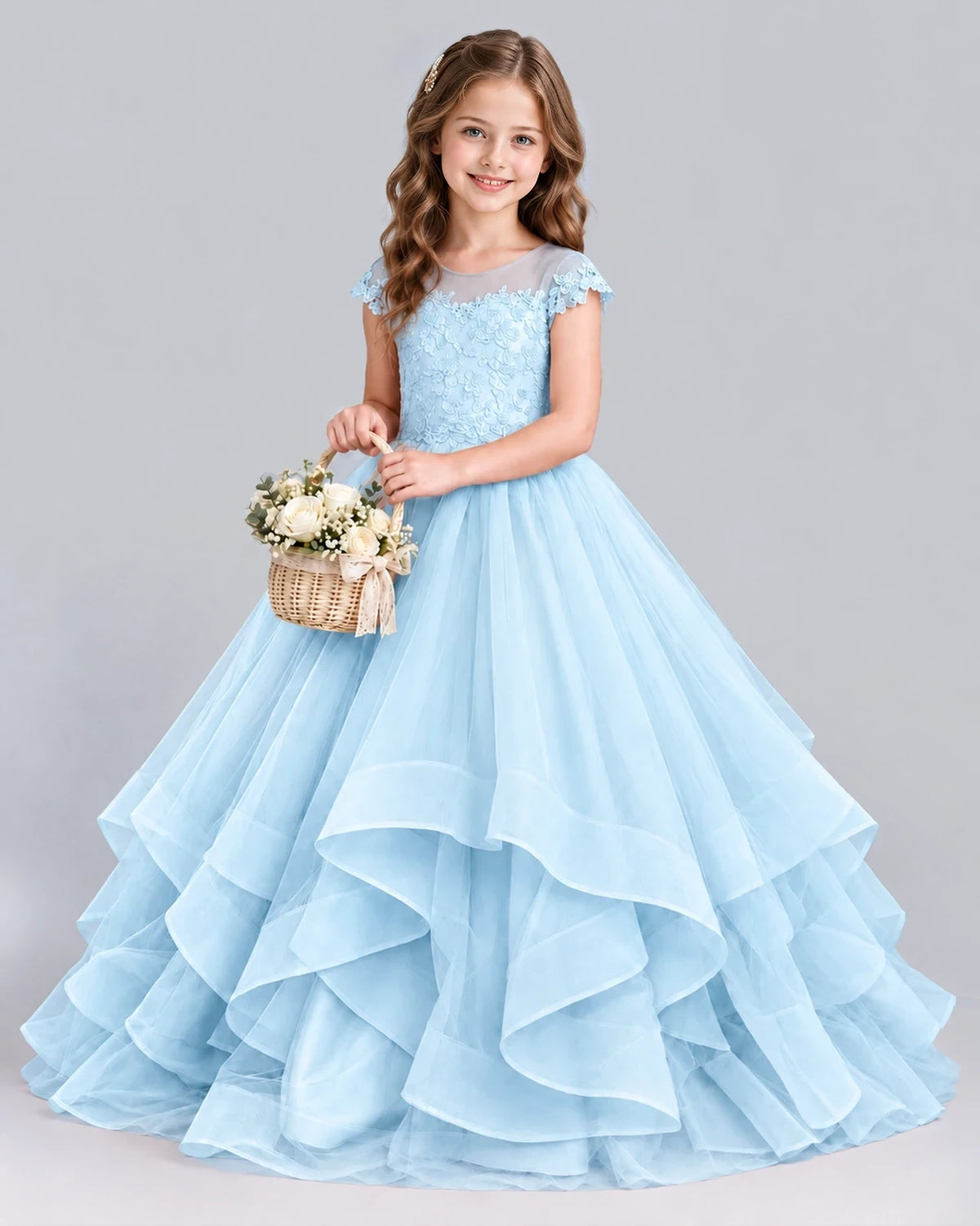 Baby Blue Ball Gown Girls Formal Dress Front