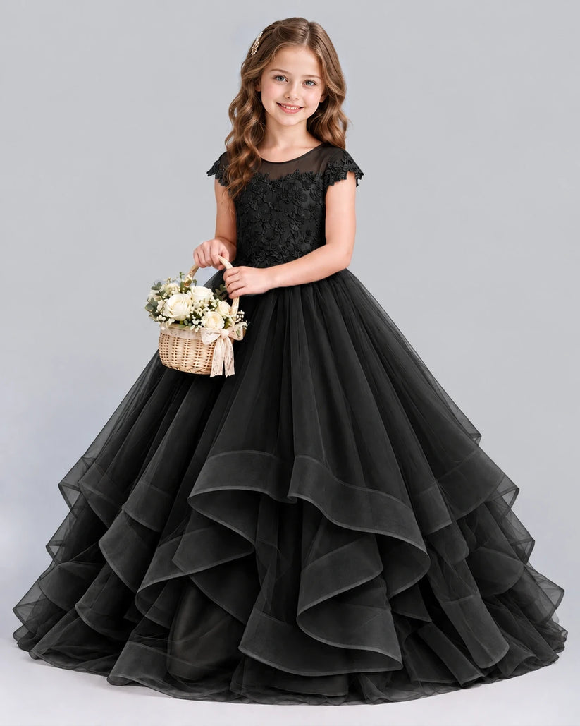 Black Ball Gown Girls Formal Dress Front