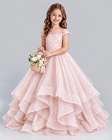Blush Pink Ball Gown Girls Formal Dress Front