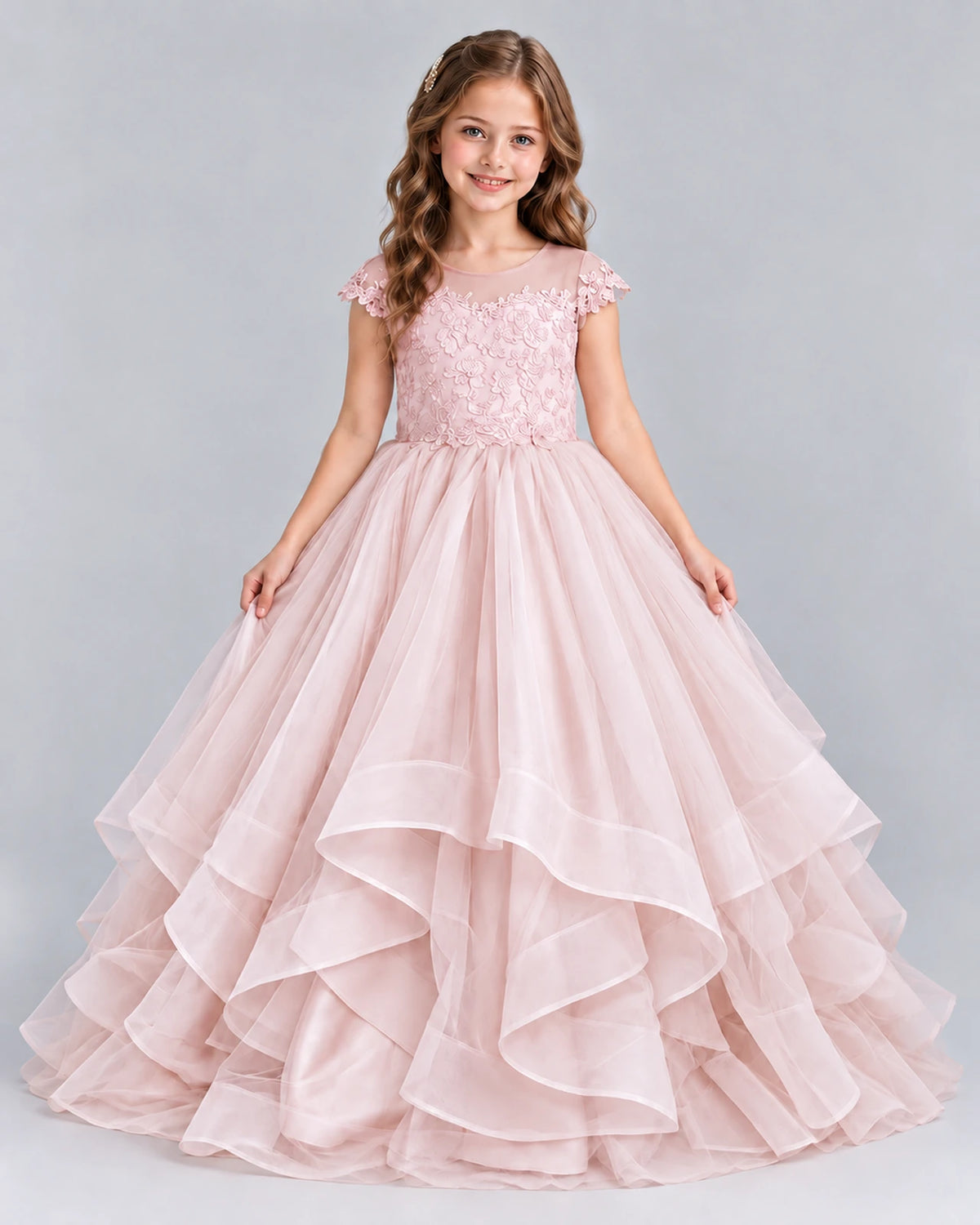 Blush Pink Ball Gown Girls Formal Dress Pose [Shared]