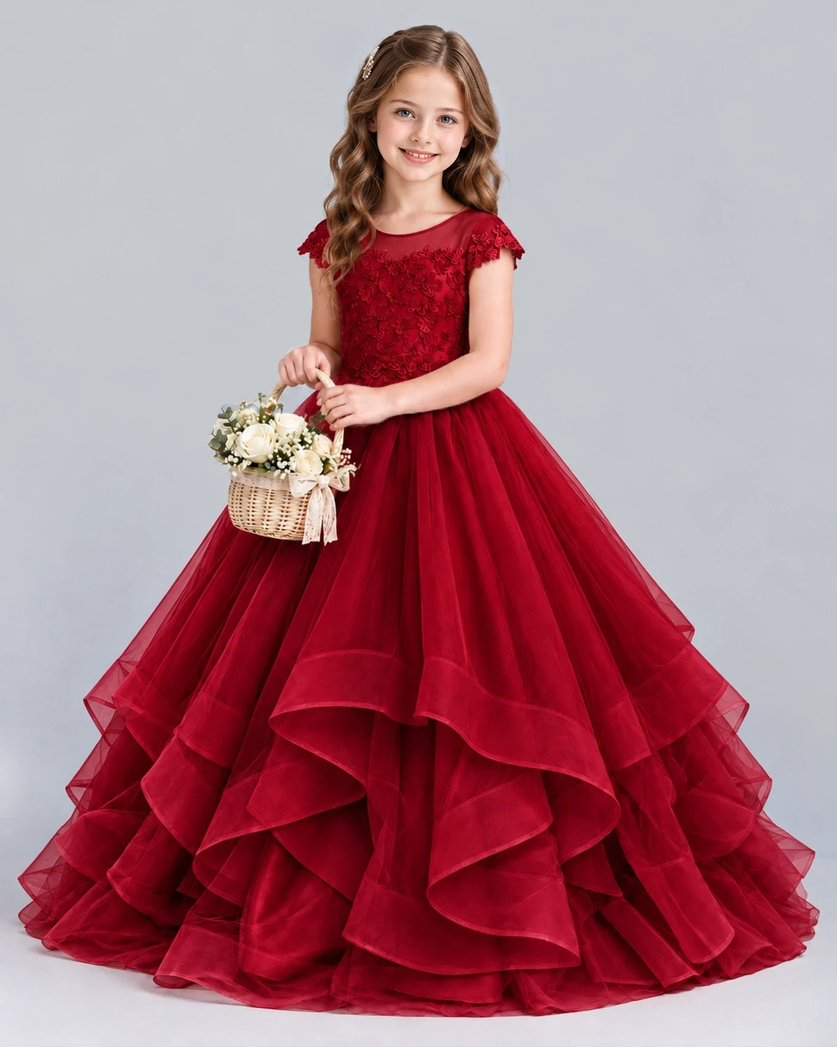 Burgundy Ball Gown Girls Formal Dress Front