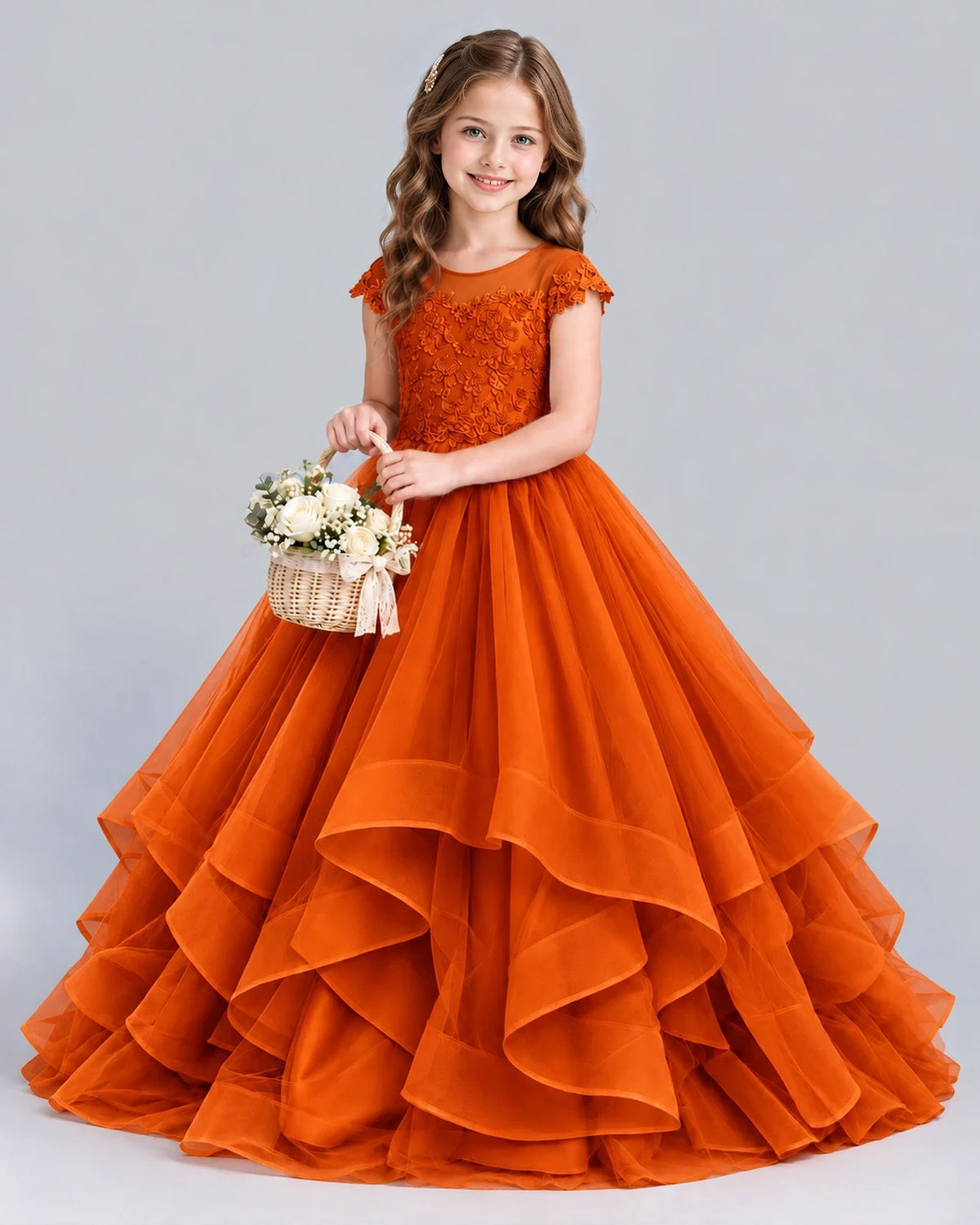 Burnt Orange Ball Gown Girls Formal Dress Front