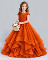 Burnt Orange Ball Gown Girls Formal Dress Front