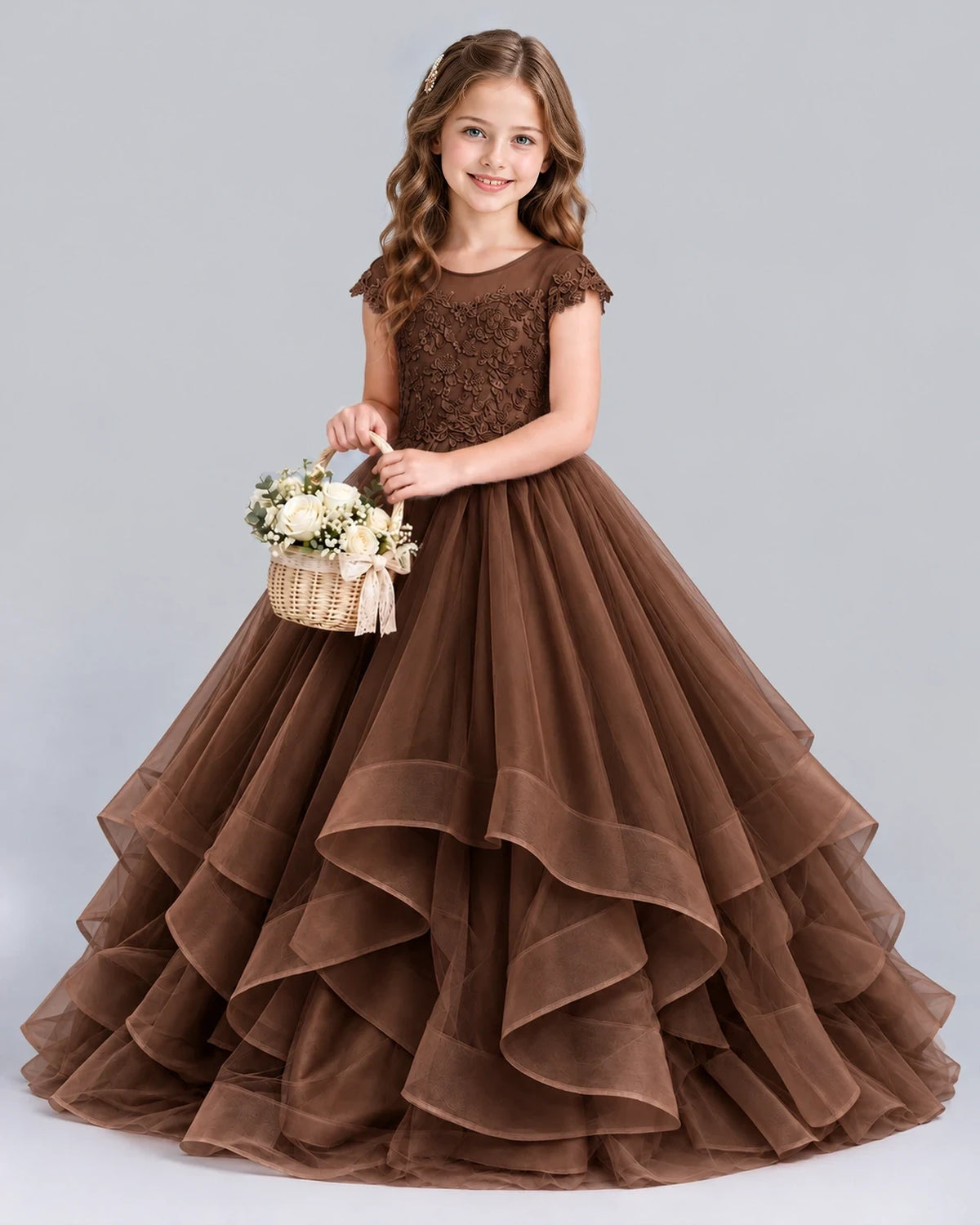Chocolate Ball Gown Girls Formal Dress Front