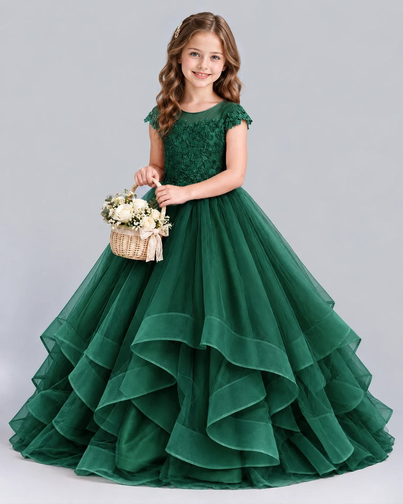 Dark Green Ball Gown Girls Formal Dress Front