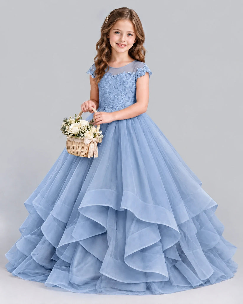 Dusty Blue Ball Gown Girls Formal Dress Front