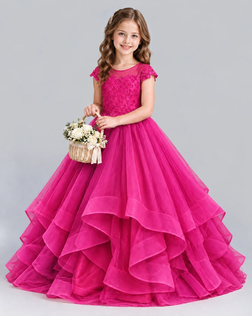 Hot Pink Ball Gown Girls Formal Dress Front