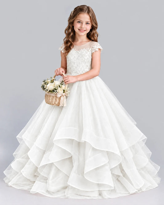 Ivory Ball Gown Girls Formal Dress Front