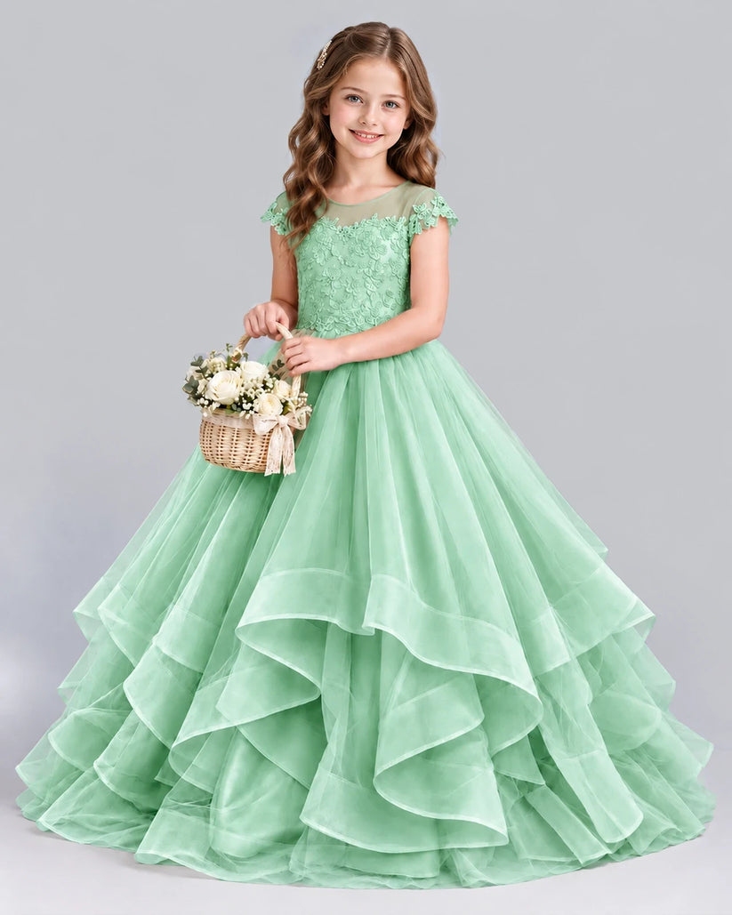 Mint Green Ball Gown Girls Formal Dress Front