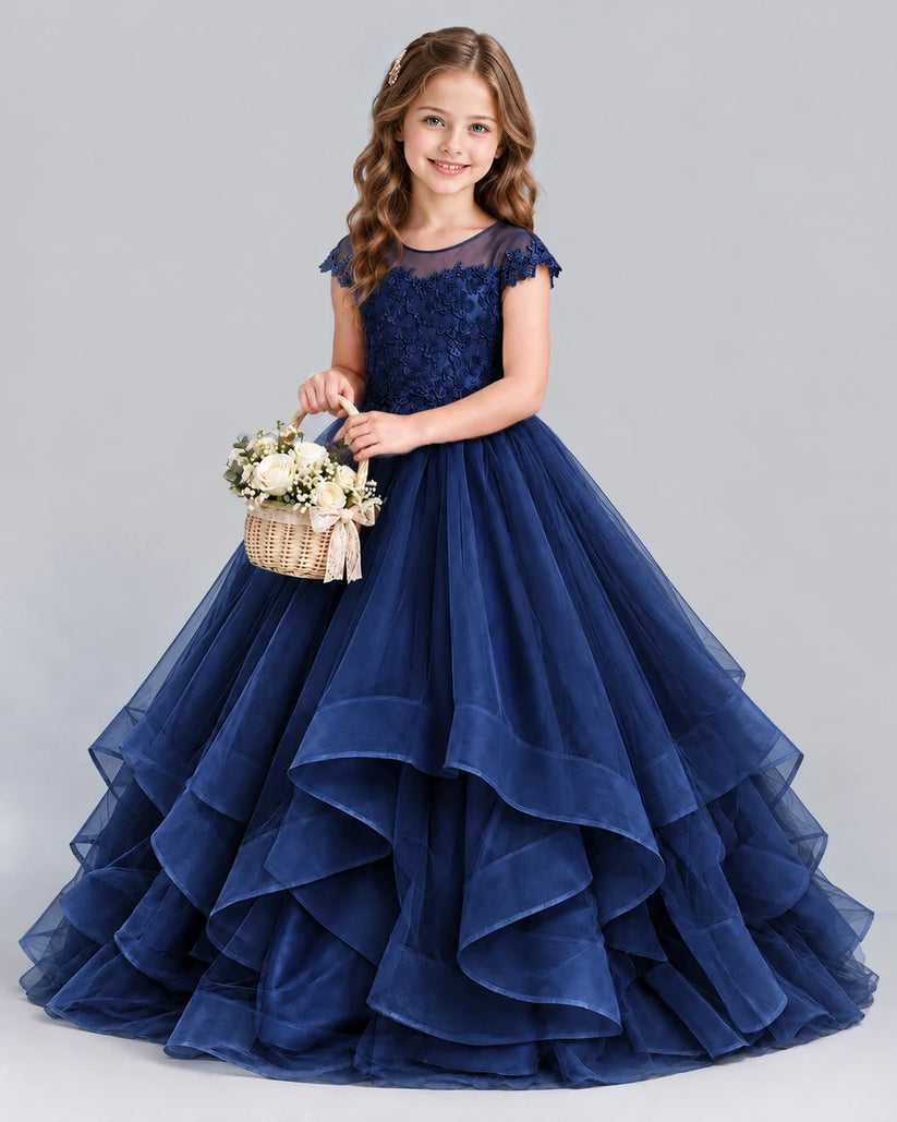 Navy Blue Ball Gown Girls Formal Dress Front