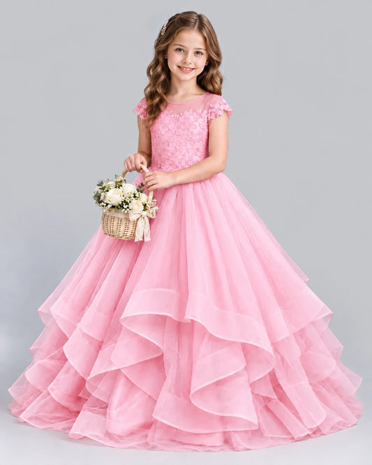 Pink Ball Gown Girls Formal Dress Front