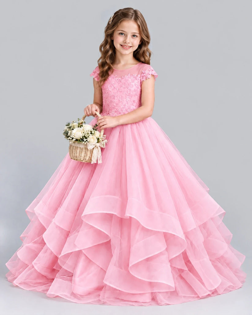 Pink Ball Gown Girls Formal Dress Front