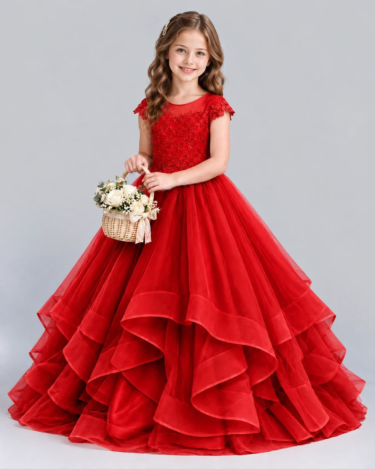 Red Ball Gown Girls Formal Dress Front