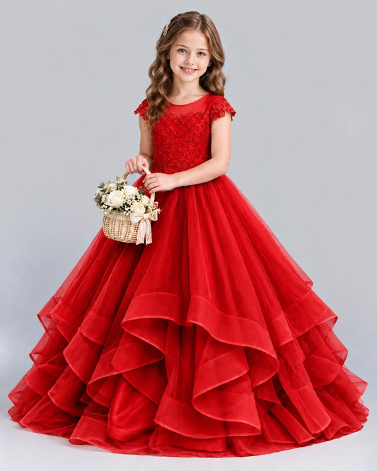 Red Ball Gown Girls Formal Dress Front