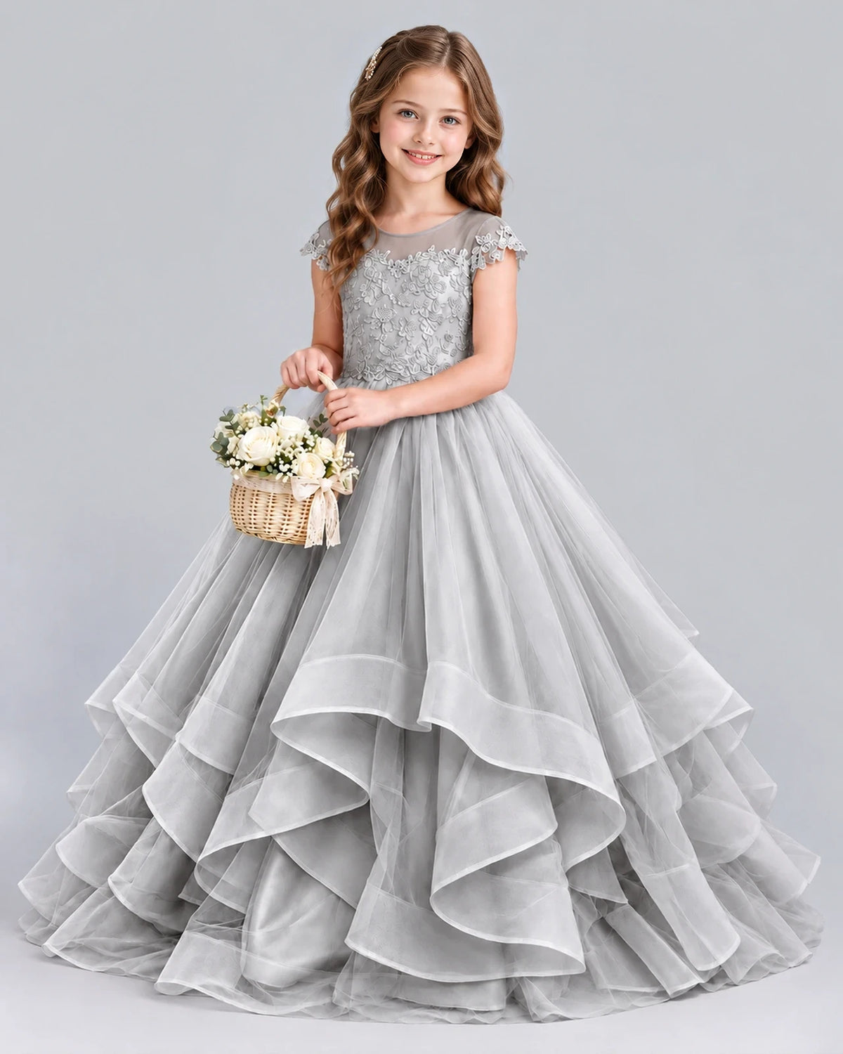 Silver Ball Gown Girls Formal Dress Front