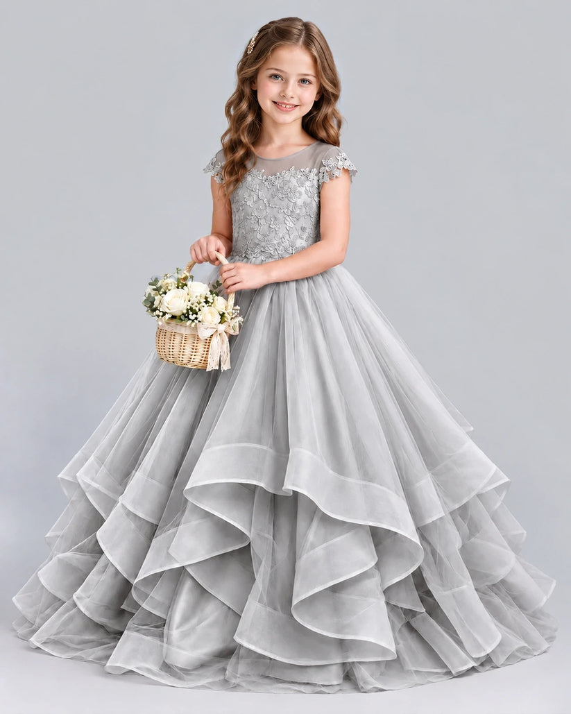Silver Ball Gown Girls Formal Dress Front