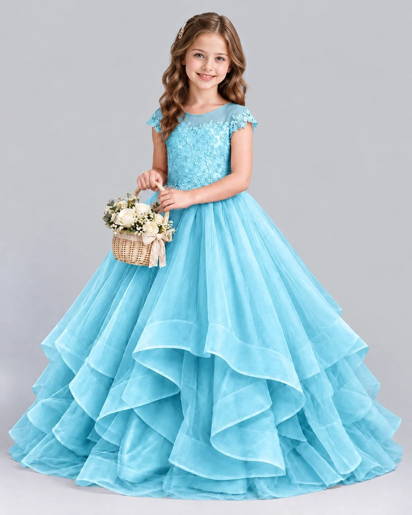 Sky Blue Ball Gown Girls Formal Dress Front
