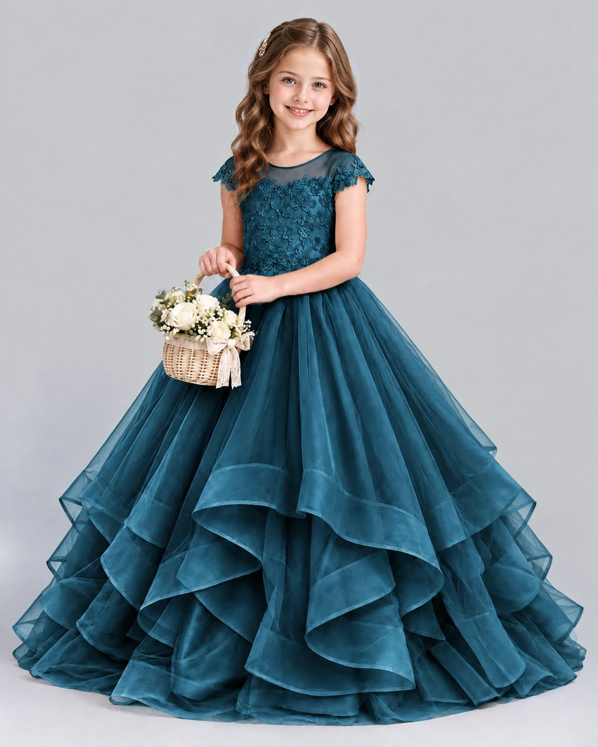 Teal Ball Gown Girls Formal Dress Front