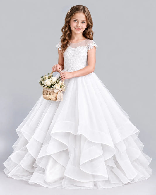 White Ball Gown Girls Formal Dress Front