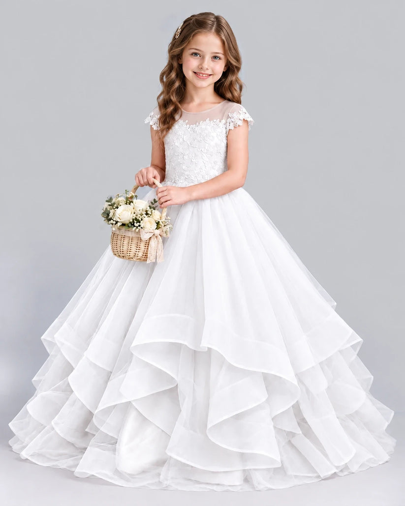 White Ball Gown Girls Formal Dress Front