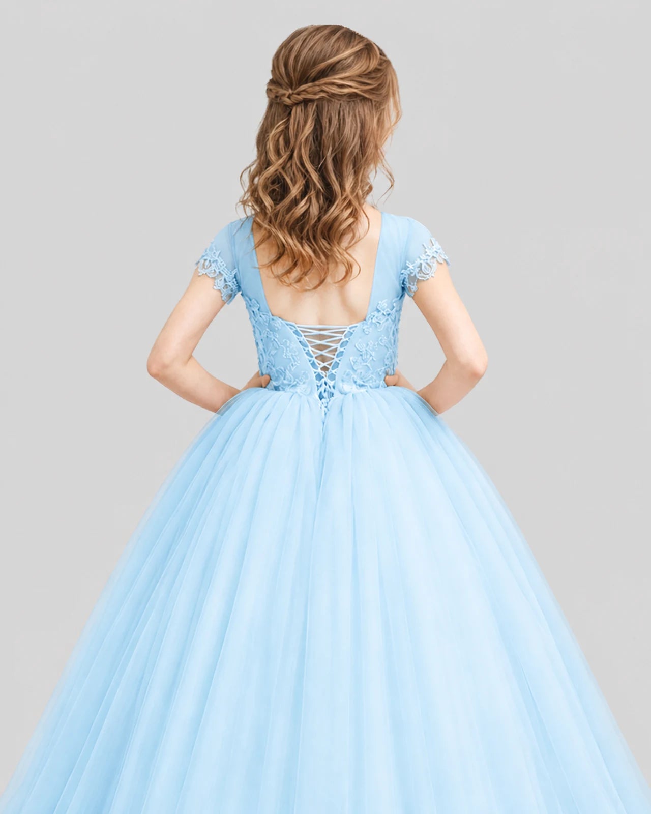 Baby Blue Ball Gown Girls Pageant Dresses Back